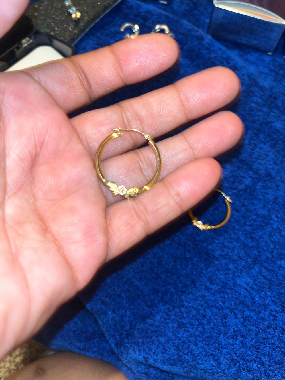 Gold Floral Hoop Earrings 10k - Picture 2 of 2